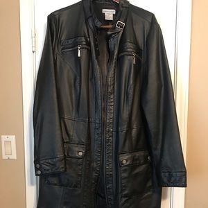 3/4 length black leather coat